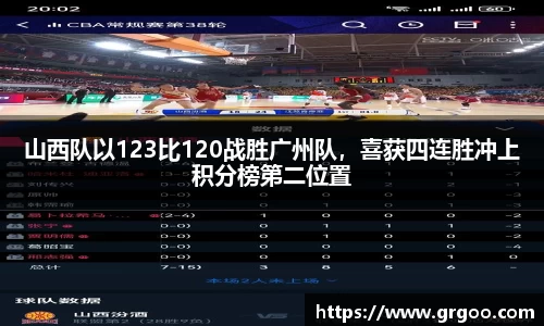 山西队以123比120战胜广州队，喜获四连胜冲上积分榜第二位置